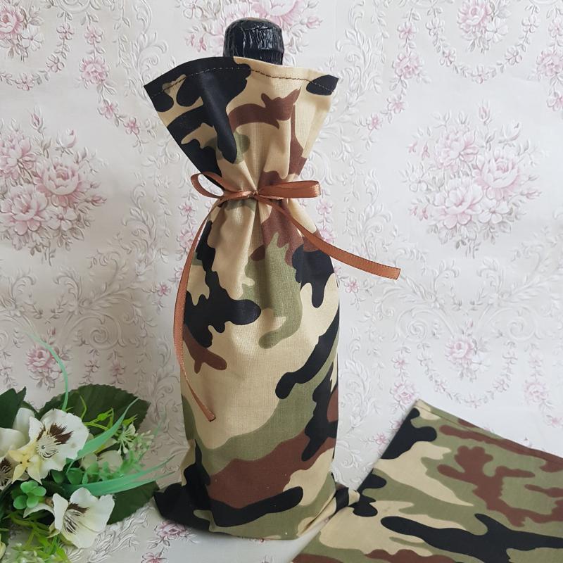 Terepmintás, terepszínű zsák, textil ajándéktasak pezsgőkhöz