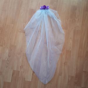 1 rétegű, lila virágos, HÓFEHÉR menyasszonyi fátyol (56.1)