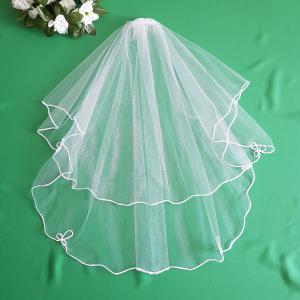 2 rétegű, szatén zsinóros szélű HÓFEHÉR menyasszonyi fátyol (59.1)