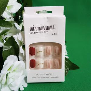 24db-os négyzet alakú DIY műköröm szett folyékony ragasztóval – bordó – fehér - márvány