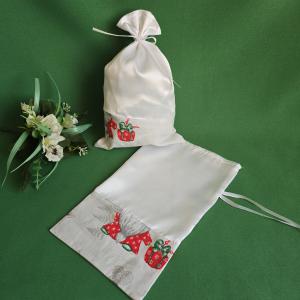 2db mintás pamut, hófehér szatén mikulás zsák, textil ajándéktasak