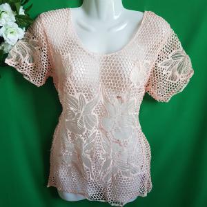 34-es barack színű csipkepóló, rövid ujjú blúz, felső