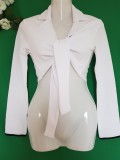 36-os/S-es hófehér színű, fekete szegélyes hosszú ujjú, megkötős boleró, félblézer