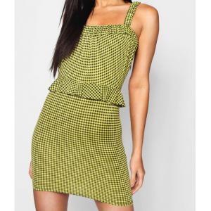 40-es/M-es sárga-fekete kockás, fodros mini ruha