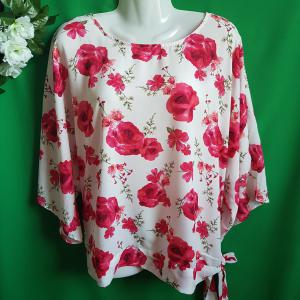 42-es rózsa mintás, ¾-es, denevér ujjú blúz, felső