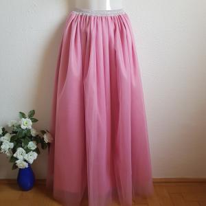 5 rétegű élénk rózsaszín maxi tüll szoknya csillogós derékkal