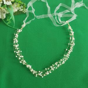 7 szálas fehér gyöngyös menyasszonyi hajdísz, hajkoszorú, hajdrót