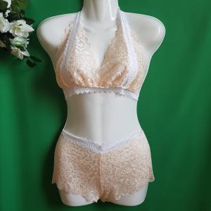 Barack-fehér csipke fehérnemű szett: melltartó + francia bugyi