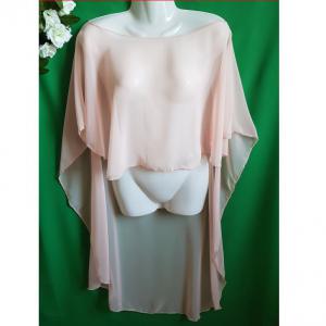 Barack színű muszlin pelerin, elöl rövid, hátul hosszú alkalmi válltakaró