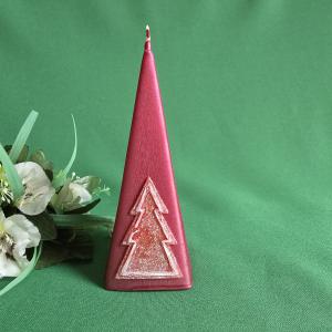 Bordó színű, csillogós karácsonyfadíszes, kúp alakú karácsonyi gyertya