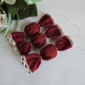 Bordó színű textil szaloncukor, karácsonyfadísz, karácsonyi dekoráció