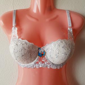 Csillogós, hímzett virágos, csipkés 85B-es Push up melltartó