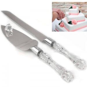 Díszes nyelű esküvői tortavágó kés szett: spatula + szeletelő