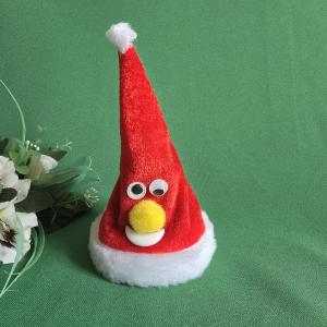 Éneklő, mozgó mosolygós mikulássapka dísz, karácsonyi asztaldekoráció