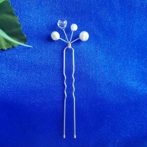 Fehér gyöngyös, 4 ágú menyasszonyi hajtű, drótos hajdísz