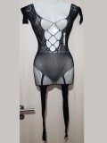 Fekete Bodycon testhezálló egész alakos necc ruha / body, testharisnya