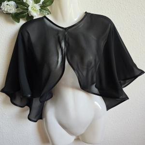 Fekete színű, szatén szegélyes muszlin pelerin, válltakaró