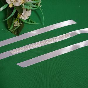 Gyöngyös, hímzett virág díszes menyasszonyi öv, hófehér szatén öv