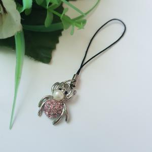 Gyöngyös, rózsaszín strasszköves, pók alakú mobildísz, függődísz, táskadísz