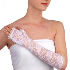 Hófehér, ujj nélküli menyasszonyi csipke kesztyű