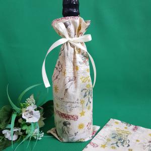 Karácsonyi, angyal és fagyal mintás zsák, textil ajándéktasak pezsgőkhöz