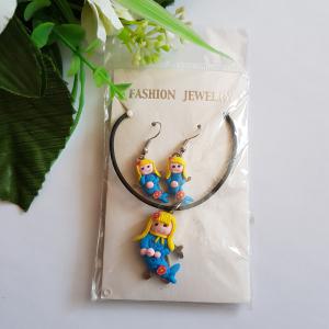 Kék színű, sellő díszes ékszerszett: nyaklánc + fülbevaló