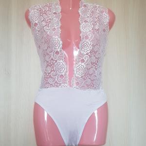 L-2XL-es Egyedi készítésű hófehér színű szexi, csipkés body