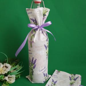Levendula mintás zsák, textil ajándéktasak borokhoz
