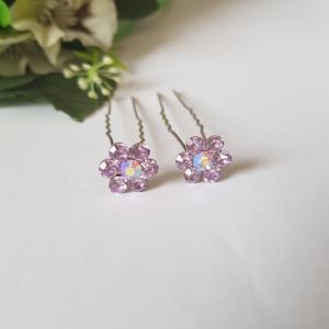 Lila színű strasszköves, virág alakú hajtű, hajdísz