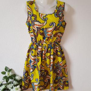 M-es ujjatlan nyári ruha - mustár sárga alapon török mintás