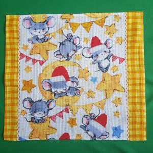 Nagyméretű Karácsonyi, egérke mintás pamut konyharuha, törlőkendő sárga széllel