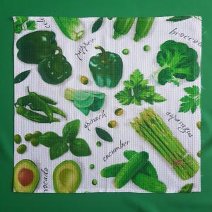 Nagyméretű zöld színű zöldség-gyümölcs-fűszer mintás pamut konyharuha, törlőkendő