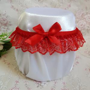 Piros csipkés, piros masnis menyasszonyi harisnyakötő, combcsipke