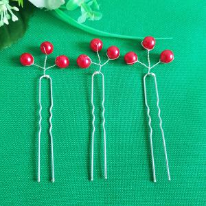 Piros gyöngyös, 3 ágú menyasszonyi / menyecske hajtű, drótos hajdísz