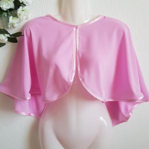 Rózsaszín, szatén szegélyes muszlin pelerin, válltakaró