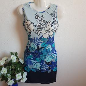 S-es egyedi készítésű, virágmintás miniruha, ujjatlan nyári ruha, tunika