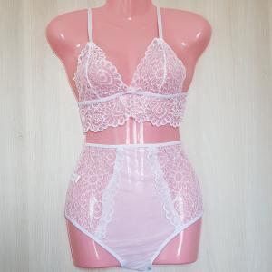 S-es Fehér csipke fehérnemű szett: melltartó + magasderekú bugyi