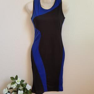 S-es fekete-királykék színű, ujjatlan midi ruha