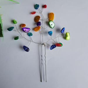 Színes, lapos gyöngyös, 3 ágú hajtű, drótos hajdísz