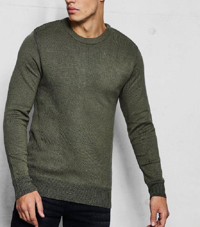 XL-es khaki zöld színű, vékony kötött, férfi pulóver