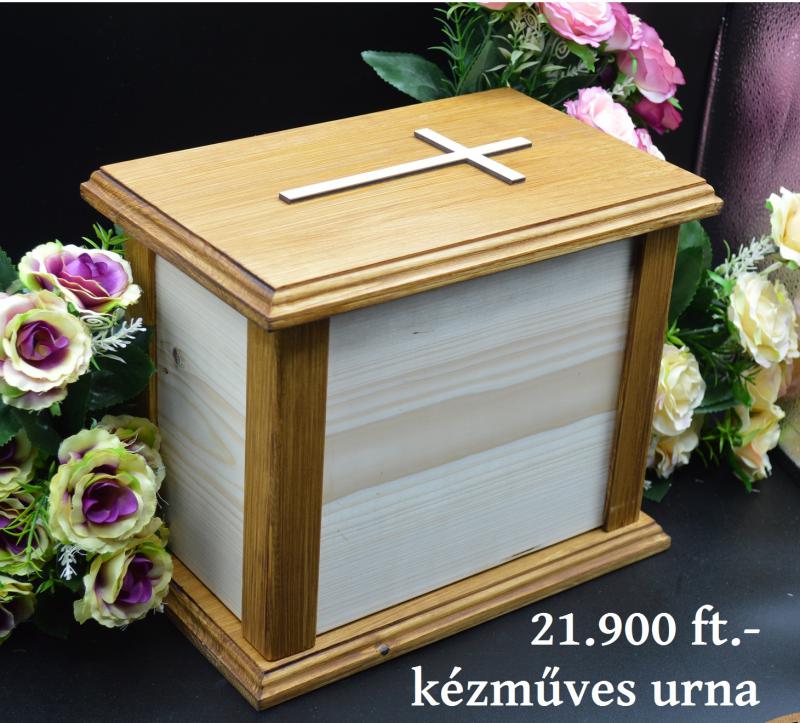 Urna fából kézzel készítve dió színben kereszt nagy urnakoporsó fa koporsó