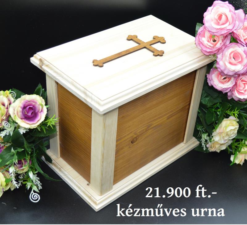 Urna tömör fából készítve dió színben keresztes urnakoporsó fa