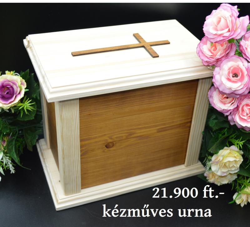 Urna tömör fából készítve dió színben keresztes urnakoporsó fa koporsó