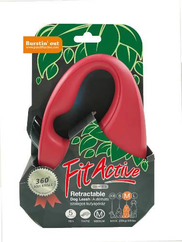 FitActive Retractable Dog Leash - automata szalagos póráz (piros) kutyák részére (M) 5 méter