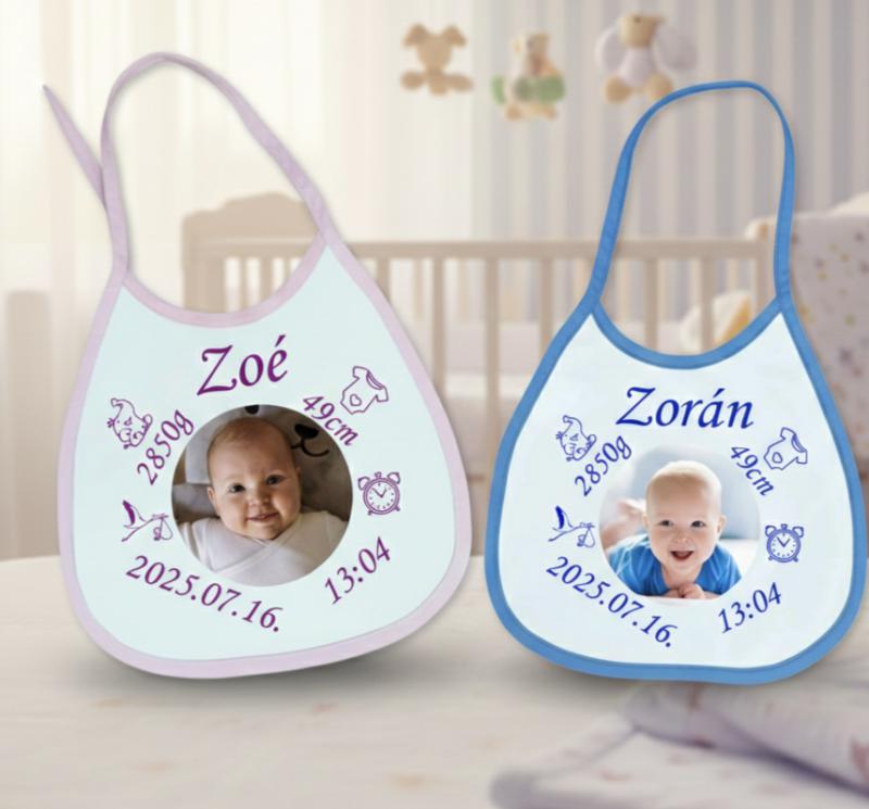 Egyedi fényképes babaelőke partedli