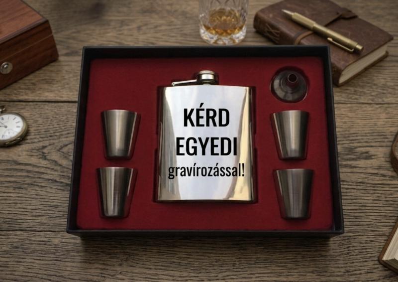Prémium egyedi laposüveg flaska ajándékszett díszdobozban