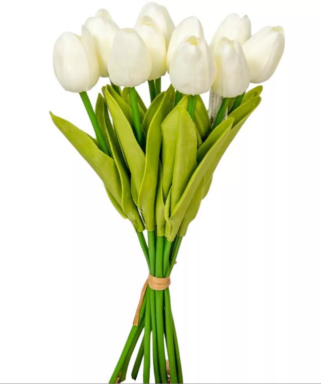 Élethű gumi tulipán csokor-krém