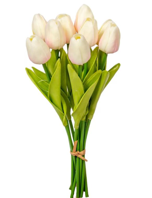Élethű gumi tulipán csokor-krém rózsaszín