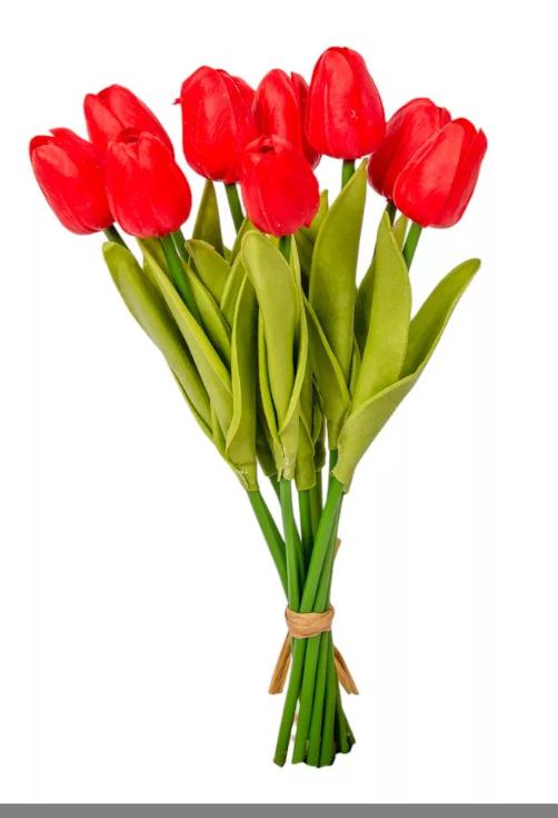 Élethű gumi tulipán csokor-piros