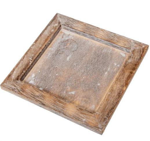 Fa tálca keretes szürkés barna 20x20cm